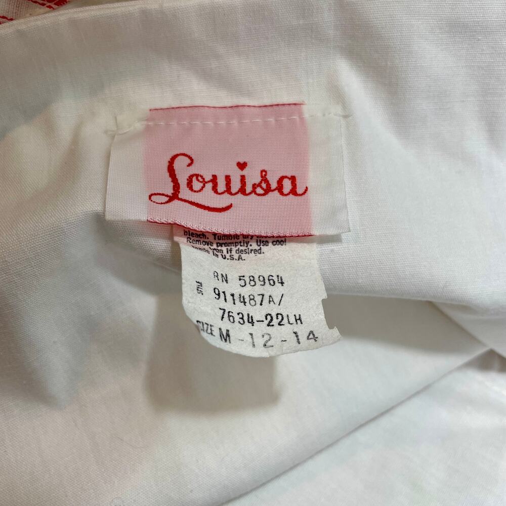 Vintage 70s Peasant House Dress Retro Rose White/Red Striped Trim Medium USA - Picture 5 of 12